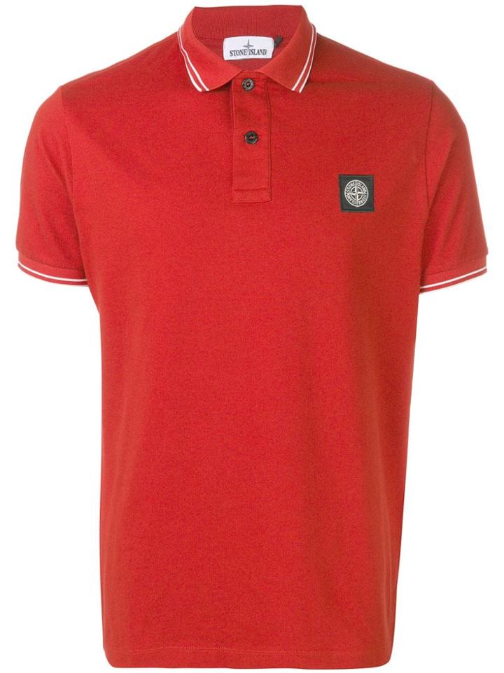 Stone Island Contrast Logo Polo Shirt - Red