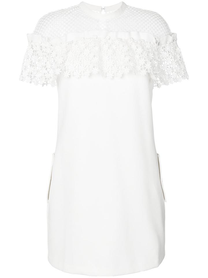 Self-portrait - Mixed Floral Frill Dress - Women - Polyester/spandex/elastane/viscose - 10, White, Polyester/spandex/elastane/viscose