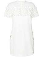 Self-portrait - Mixed Floral Frill Dress - Women - Polyester/spandex/elastane/viscose - 10, White, Polyester/spandex/elastane/viscose