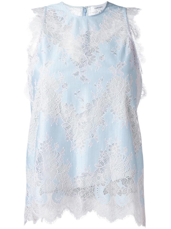 Carven Lace Tank Top, Women's, Size: 38, Blue, Silk/cotton/nylon/acetate