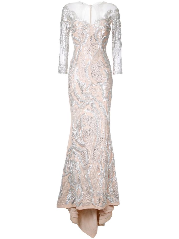 Mikael D. Beaded Gown, Women's, Size: 38, Grey, Silk