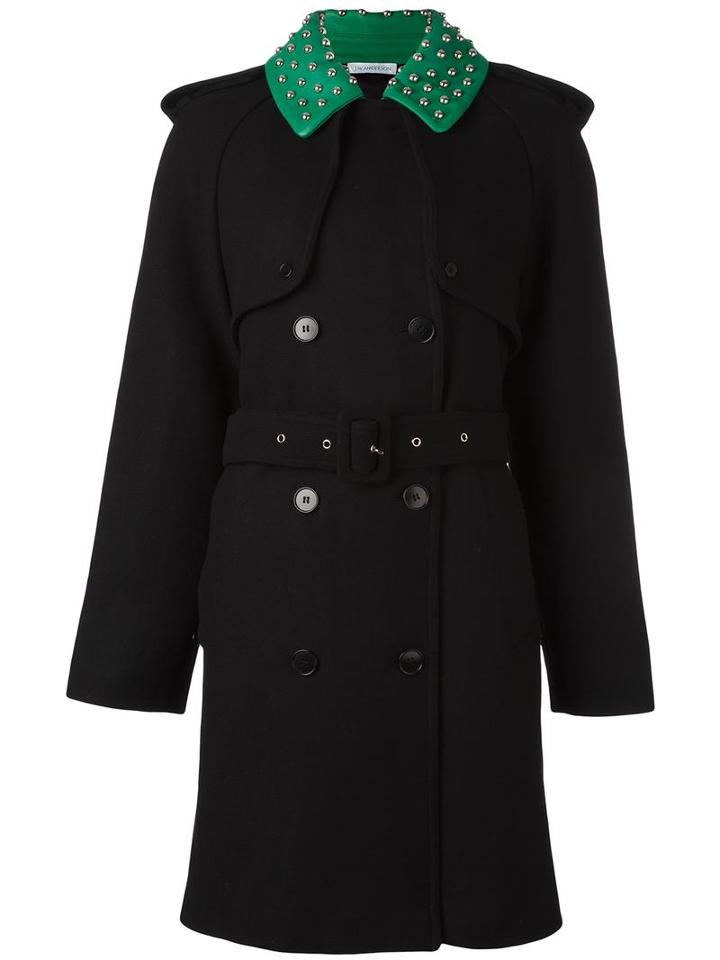 J.w.anderson Studded Collar Trench Coat, Women's, Size: 10, Black, Wool/polyamide/viscose
