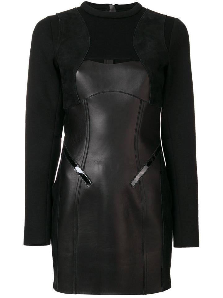 Dsquared2 - Panelled Long Sleeve Dress - Women - Goat Skin/leather/polyamide/viscose - 42, Black, Goat Skin/leather/polyamide/viscose
