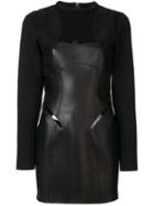 Dsquared2 - Panelled Long Sleeve Dress - Women - Goat Skin/leather/polyamide/viscose - 42, Black, Goat Skin/leather/polyamide/viscose