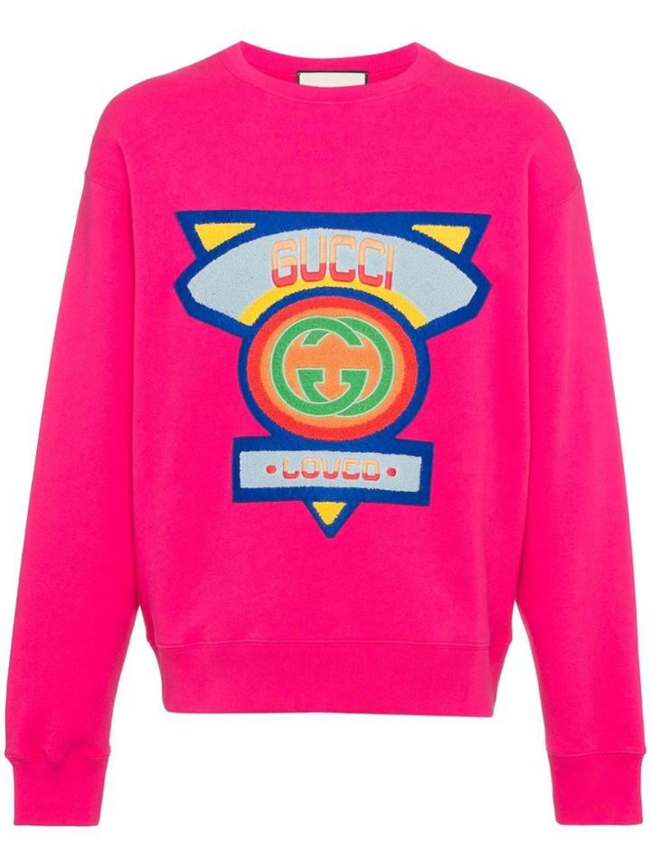 Gucci Logo Print Cotton Jumper - Pink & Purple