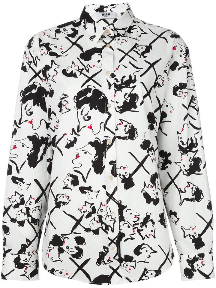 Msgm 'faces' Print Shirt, Women's, Size: 38, White, Cotton