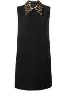 Miu Miu Leopard Collar Mini Dress - Black