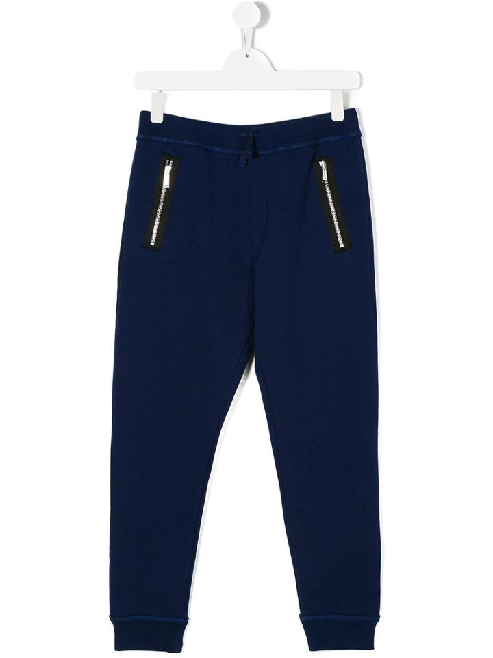 Dsquared2 Kids - Elasticated Waistband Tracksuit Bottoms - Kids - Cotton - 16 Yrs, Blue