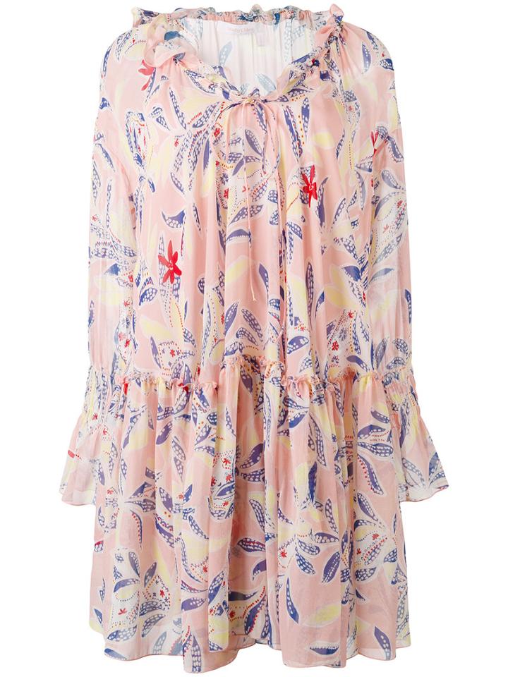 See By Chloé Printed Smock Dress, Women's, Size: 40, Pink/purple, Silk/cotton