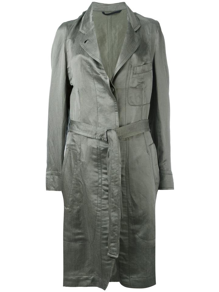 Ann Demeulemeester - Tie-waist Trench Coat - Women - Silk/cotton/linen/flax - 36, Green, Silk/cotton/linen/flax
