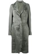 Ann Demeulemeester - Tie-waist Trench Coat - Women - Silk/cotton/linen/flax - 36, Green, Silk/cotton/linen/flax