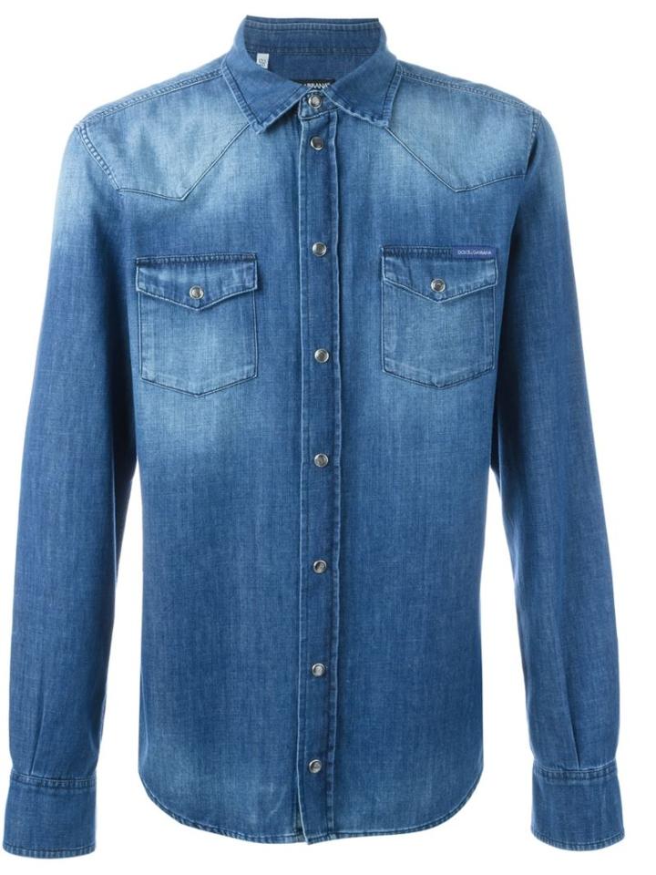 Dolce & Gabbana Washed Effect Denim Shirt, Men's, Size: 41, Blue, Cotton