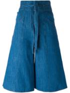Masscob High-waisted Knee-length Shorts, Women's, Size: 36, Blue, Cotton/polyester