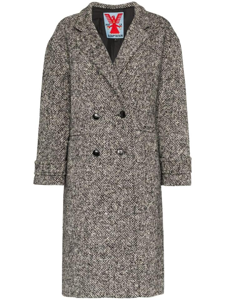 Adaptation Double Breasted Tweed Wool Coat - Black