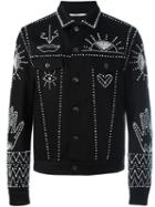 Valentino Embellished Denim Jacket, Men's, Size: 48, Black, Cotton/polyester