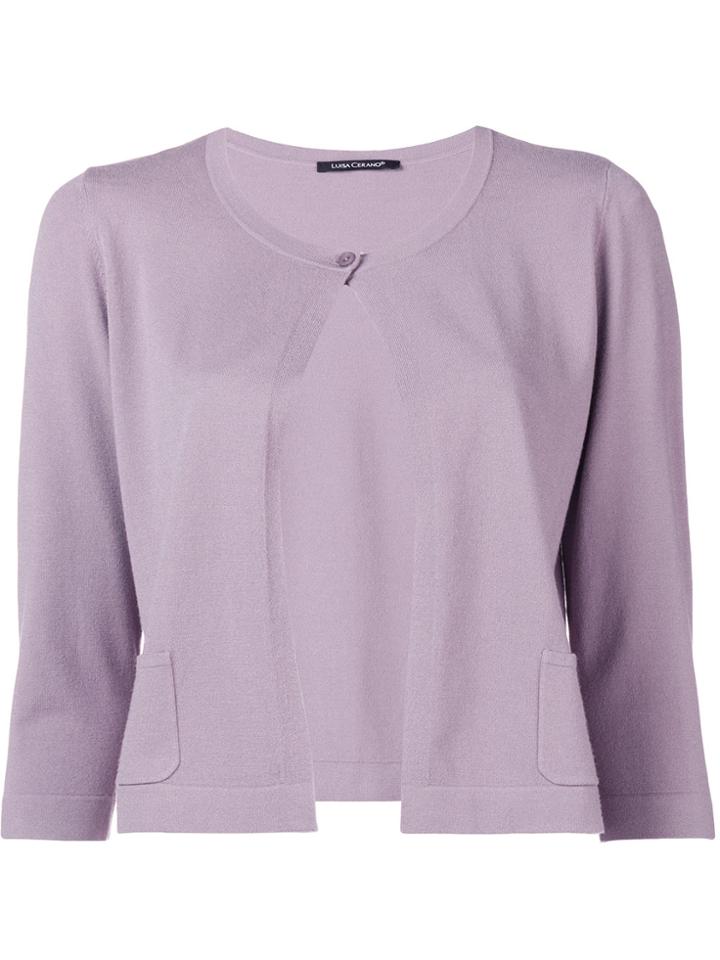 Luisa Cerano Cropped Three-quarter Sleeve Cardigan - Pink & Purple