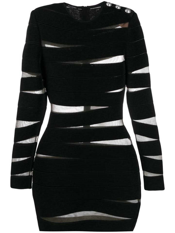 Balmain Stripe Bandage Bodycon Dress - Black