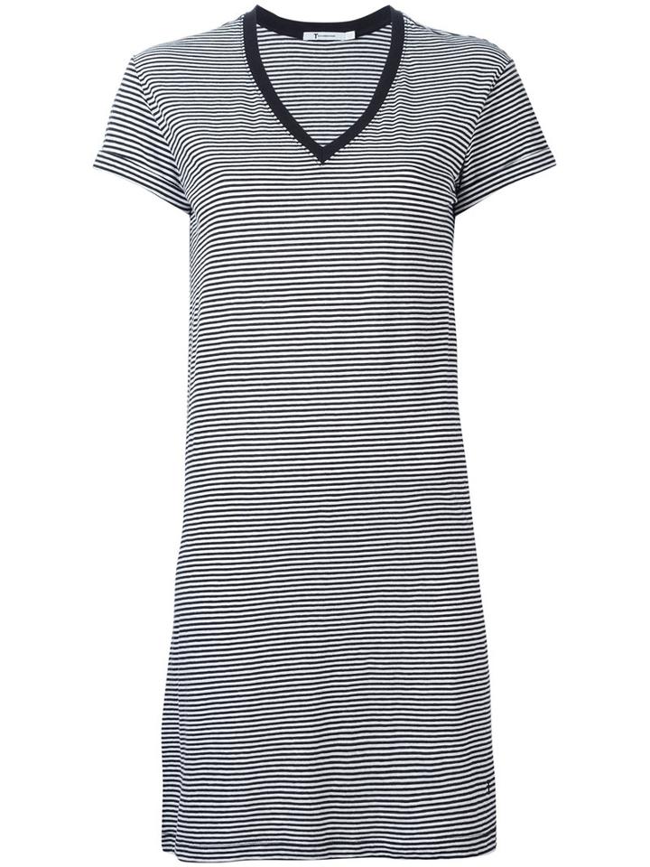 T By Alexander Wang Striped T-shirt Dress, Women's, Size: Medium, Black, Cotton