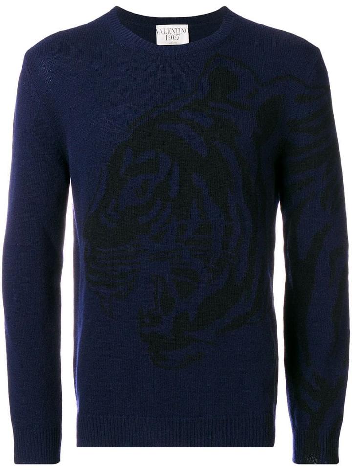 Valentino Tiger Intarsia Jumper - Blue