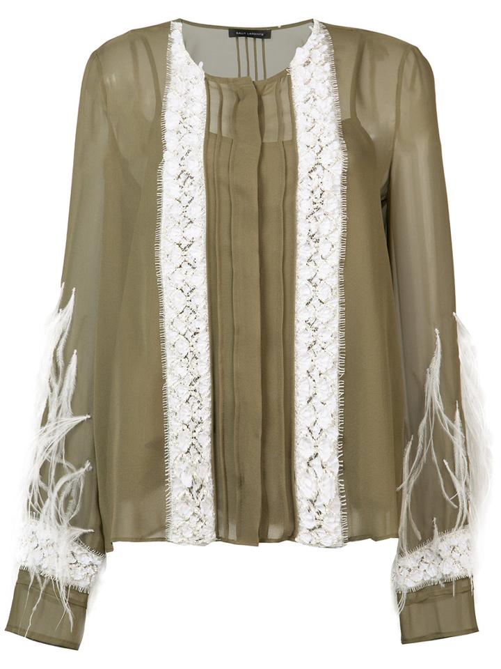 Sally Lapointe - Pin-tuck Embroidered Blouse - Women - Silk/polyamide/viscose/ostrich Feather - 4, Green, Silk/polyamide/viscose/ostrich Feather