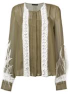 Sally Lapointe - Pin-tuck Embroidered Blouse - Women - Silk/polyamide/viscose/ostrich Feather - 4, Green, Silk/polyamide/viscose/ostrich Feather