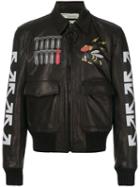 Off-white - Printed Bomber Jacket - Men - Cotton/calf Leather/acrylic/wool - 34, Black, Cotton/calf Leather/acrylic/wool