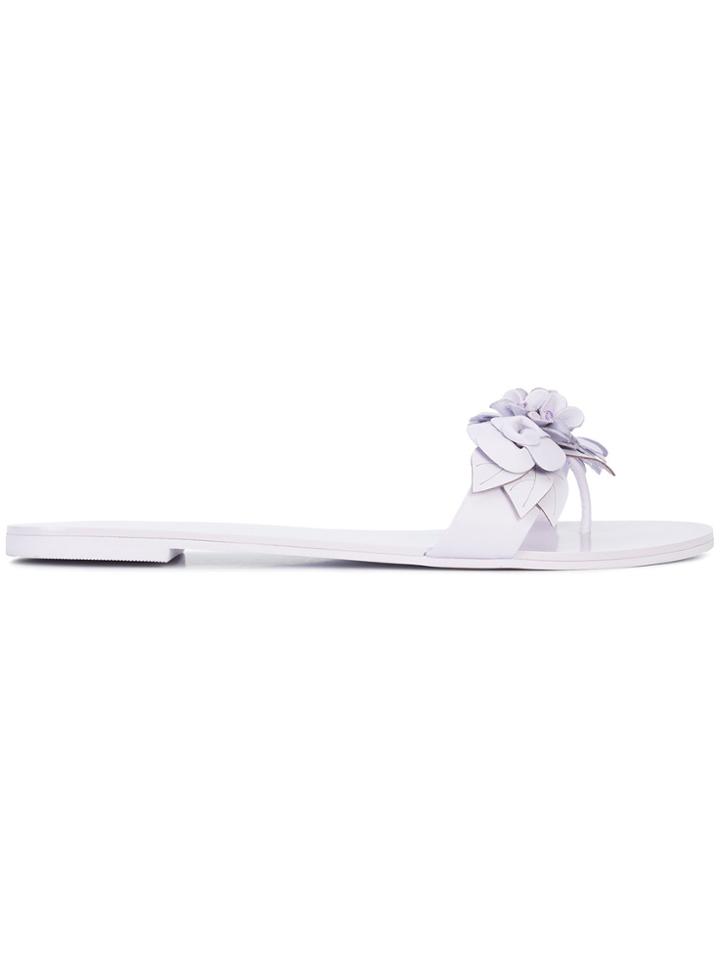 Sophia Webster Flower Appliqué Slides - Pink & Purple