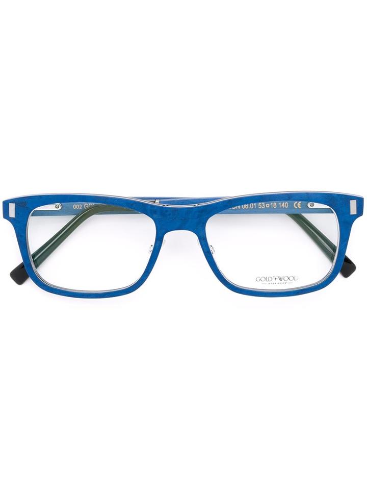 Gold And Wood 'orion' Glasses, Blue, Wood/aluminium