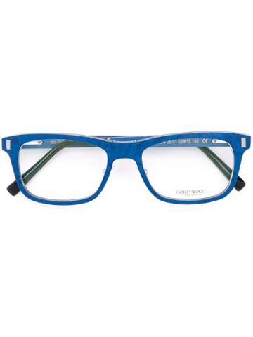 Gold And Wood 'orion' Glasses, Blue, Wood/aluminium