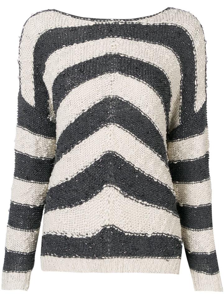 Fabiana Filippi Striped Round Neck Jumper - White