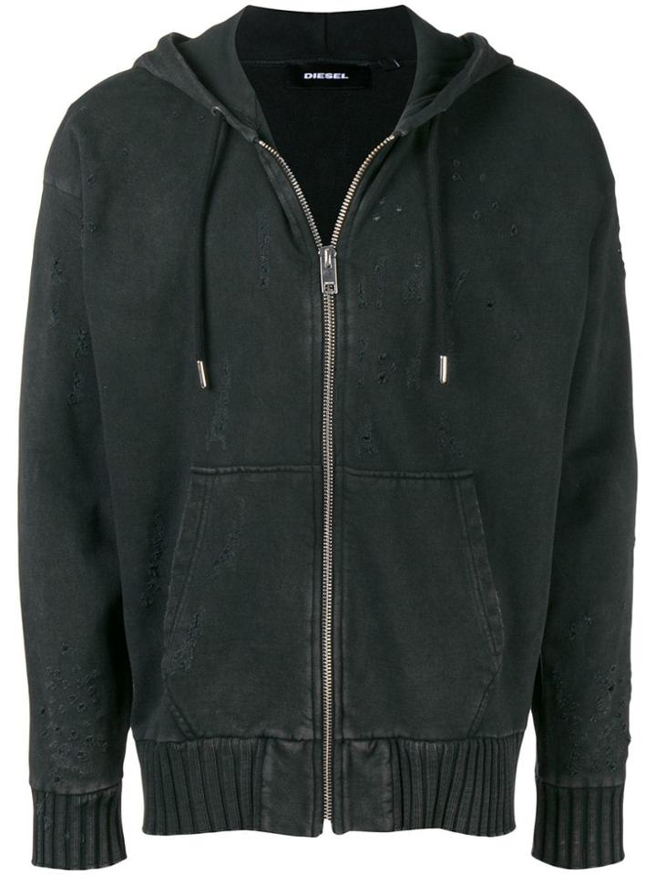 Diesel Zipped Up Hoodie - Black