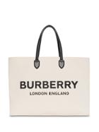 Burberry Logo Detail Cotton Blend Tote - Neutrals