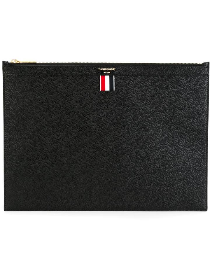 Thom Browne Flat Zip Clutch, Men's, Black, Leather