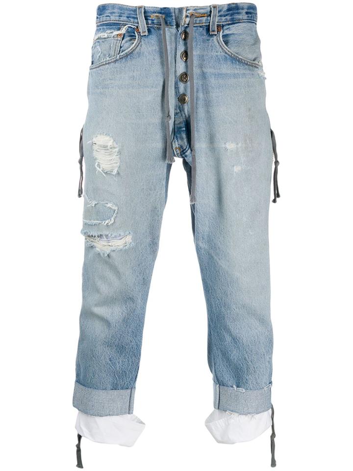 Greg Lauren Low Slung Zipped Jeans - Blue