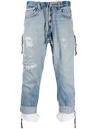 Greg Lauren Low Slung Zipped Jeans - Blue