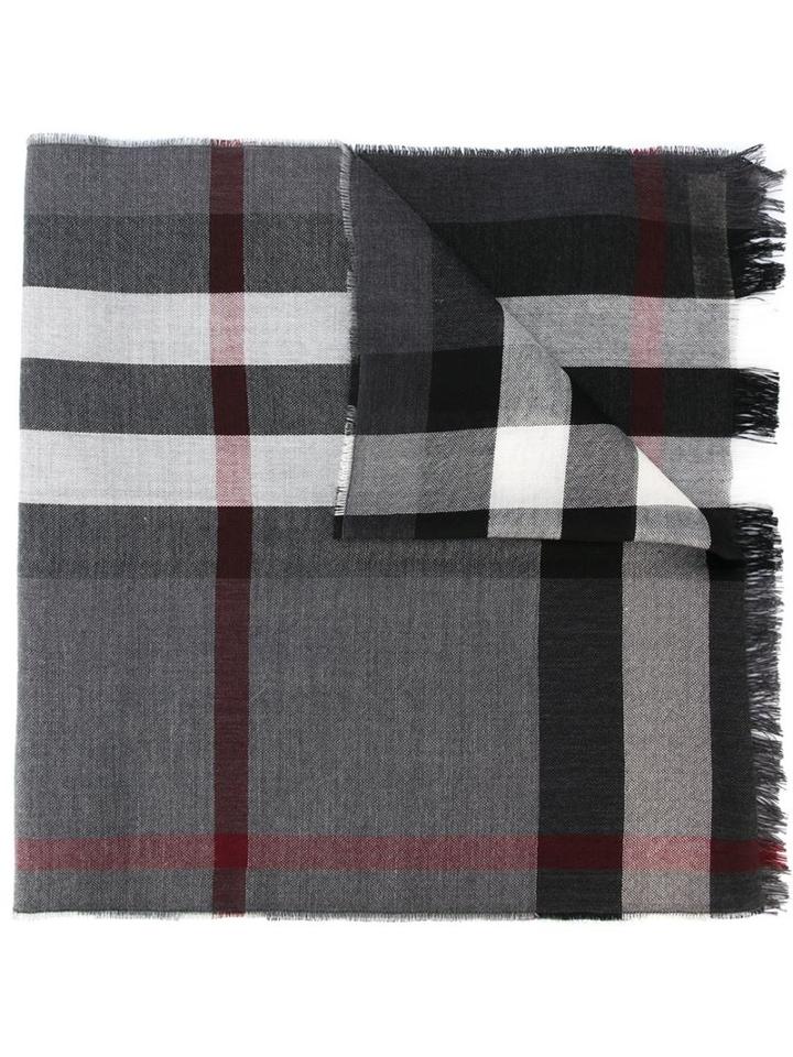 Burberry Woven Check Scarf, Men's, Grey, Cashmere/merino