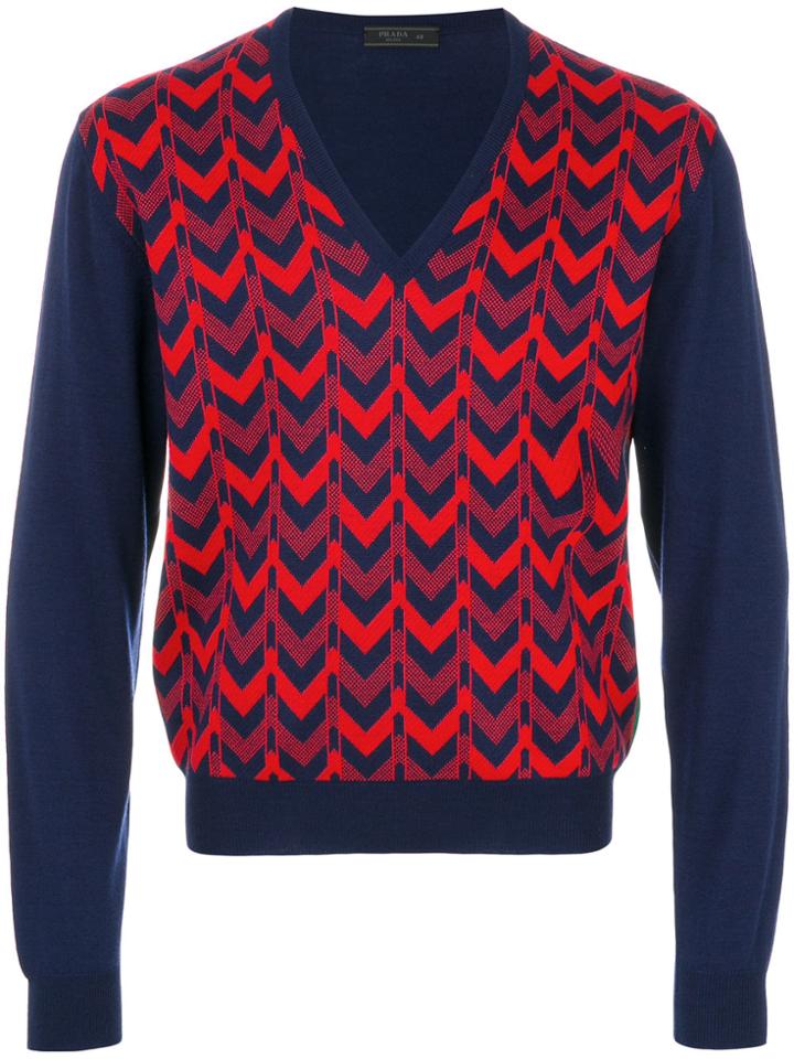 Prada Patterned V-neck Jumper - Blue