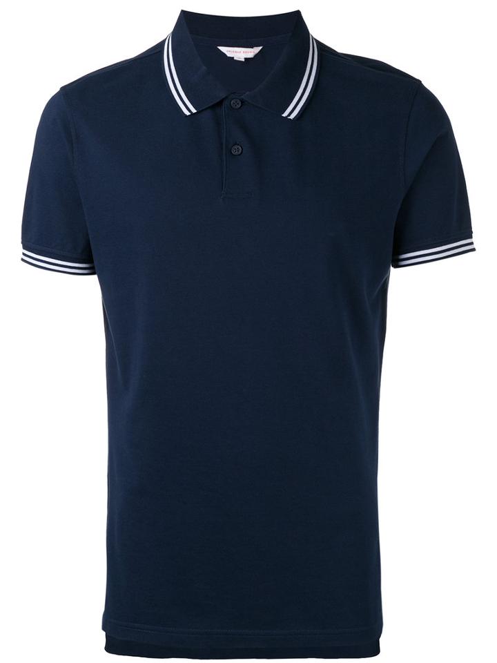 Orlebar Brown Striped-hem Polo Top, Men's, Size: Medium, Blue, Cotton