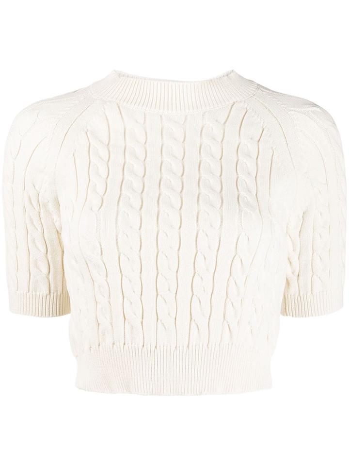 T By Alexander Wang Cropped Cable-knit Sweater - White