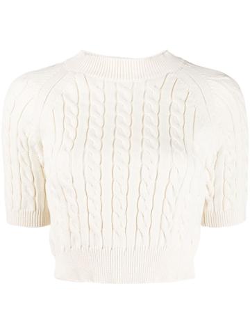 T By Alexander Wang Cropped Cable-knit Sweater - White