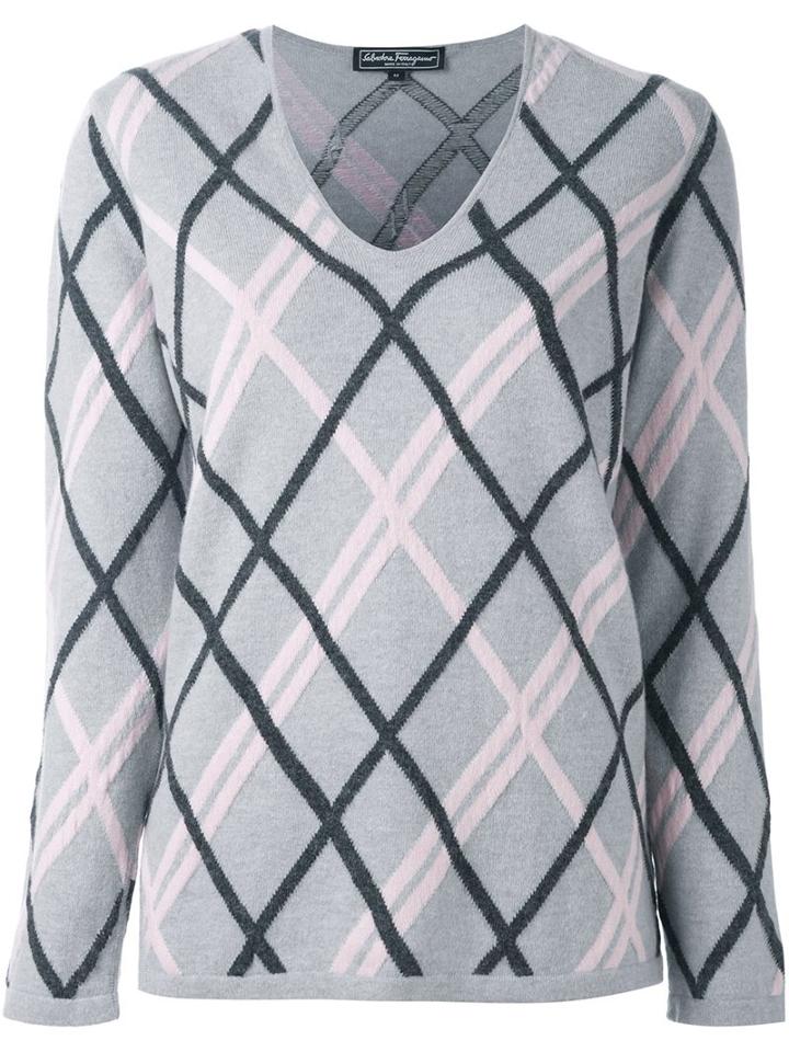 Salvatore Ferragamo Checked Jumper, Women's, Size: Medium, Grey, Cashmere/virgin Wool