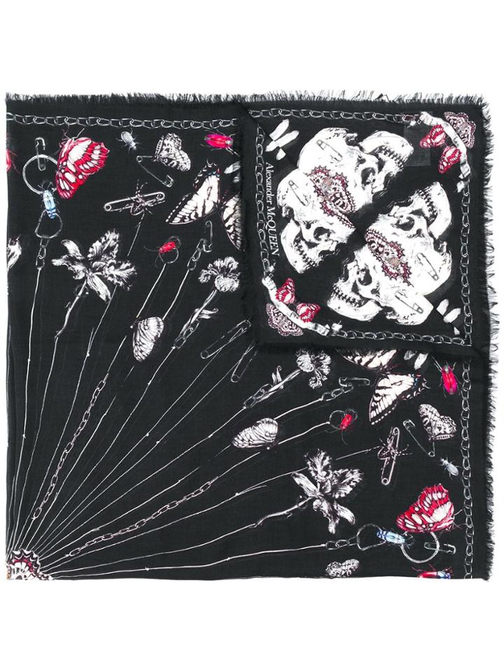 Alexander Mcqueen Skull And Butterfly Print Scarf - Black