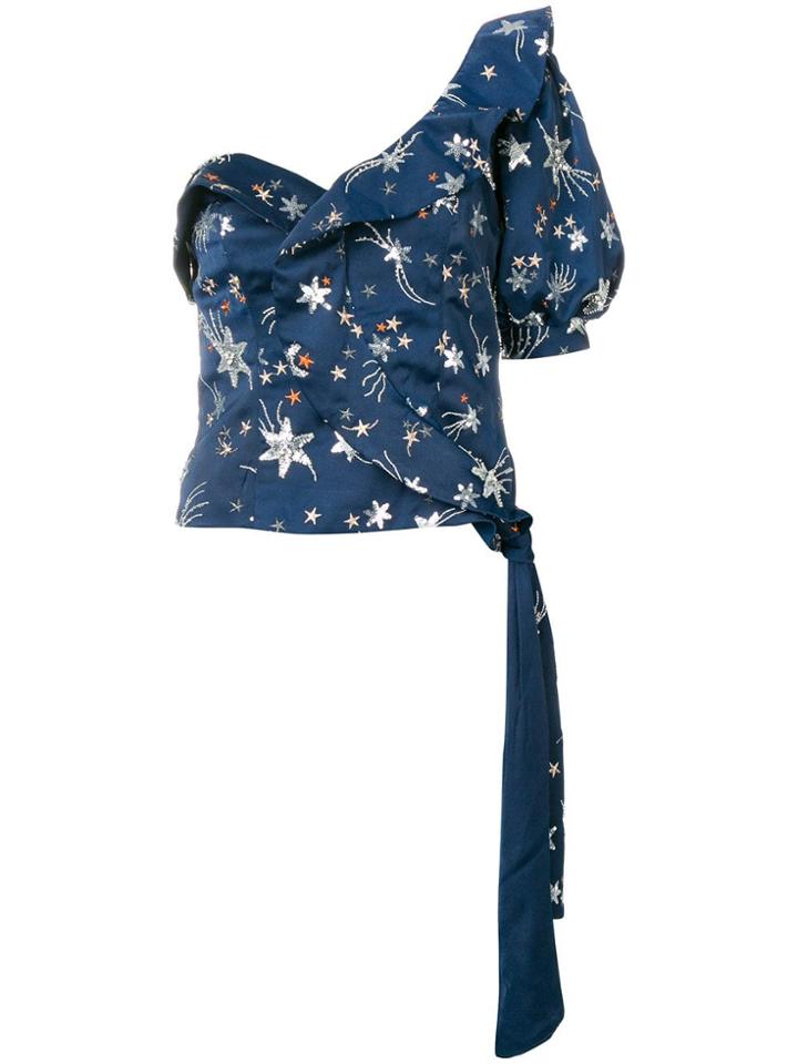 Self-portrait One Shoulder Star Embellished Top - Blue