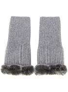 N.peal Cashmere Fingerless Gloves, Women's, Grey, Cashmere/rabbit Fur