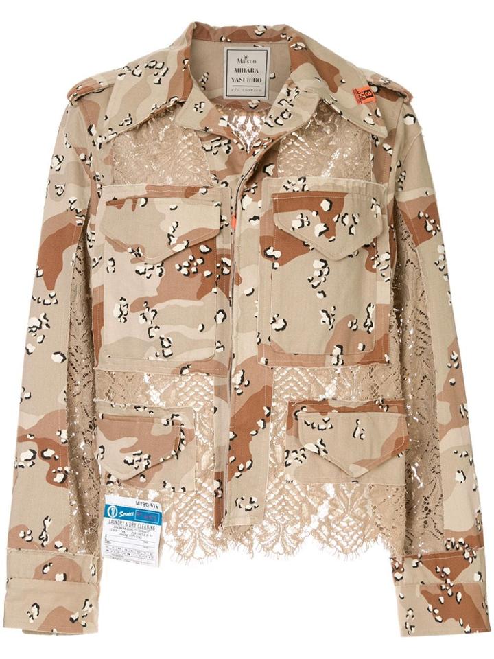 Maison Mihara Yasuhiro Lace-panel Military Jacket - Neutrals