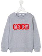 Msgm Kids Embroidered Logo Sweatshirt, Girl's, Size: 10 Yrs, Grey