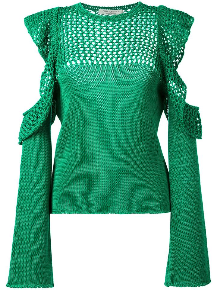 Philosophy Di Lorenzo Serafini Open Knit Detail Jumper, Size: 38, Green, Cotton
