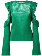 Philosophy Di Lorenzo Serafini Open Knit Detail Jumper, Size: 38, Green, Cotton