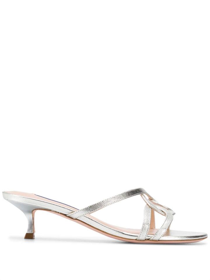 Stuart Weitzman Metallic Kitten Heel Sandals - Silver