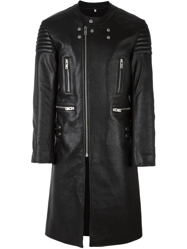 Maison Margiela Long Length Biker Coat, Men's, Size: 48, Black, Calf Leather/wool/cotton/polyester